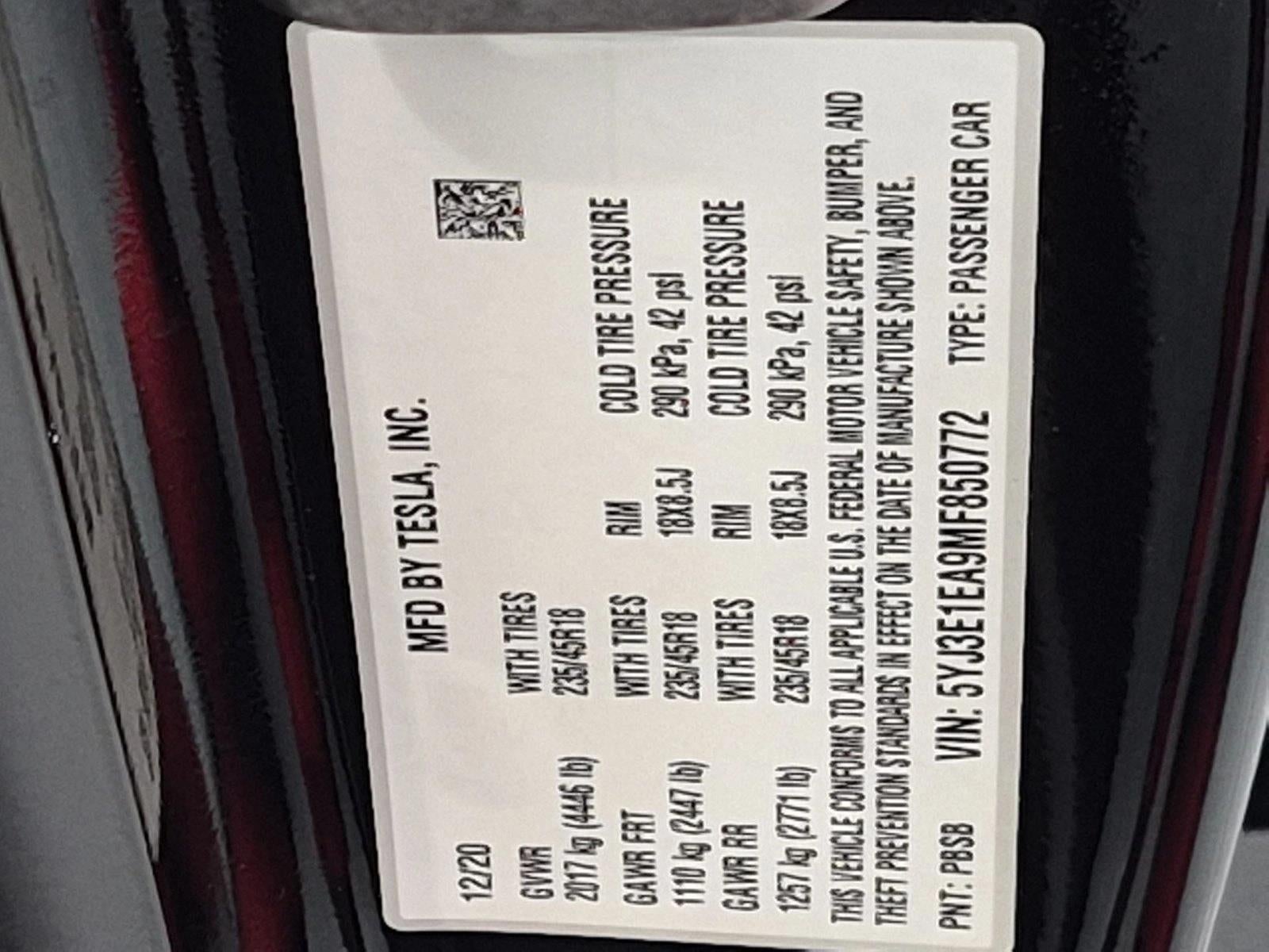 2021 Tesla Model 3 Standard Range Plus