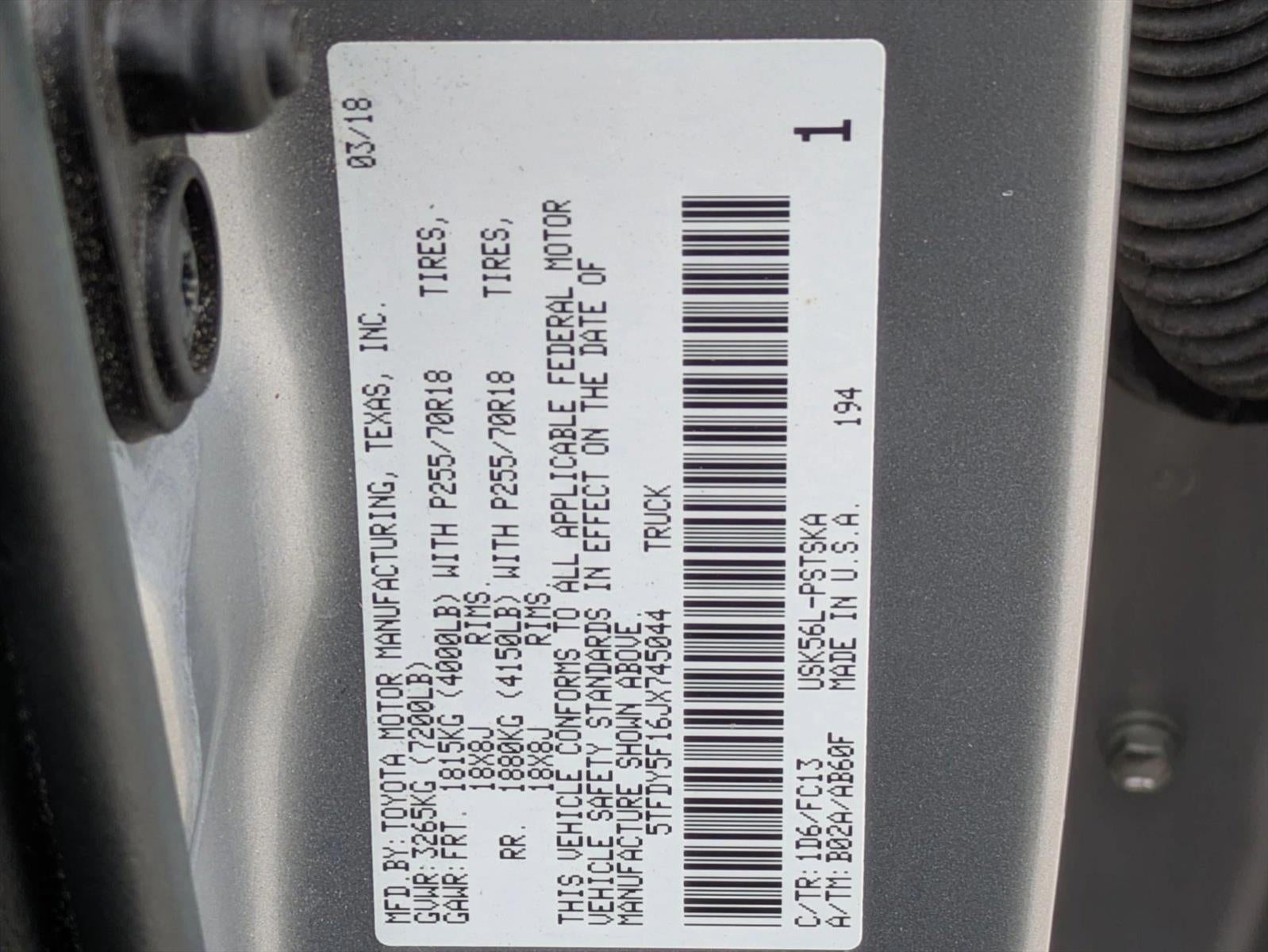 2018 Toyota Tundra 4WD 4WD SR5 CrewMax 5.5' Bed 5.7L (SE)