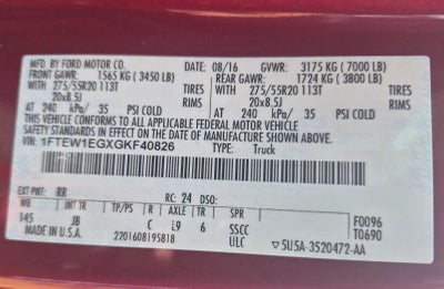 2016 Ford F-150 4WD SuperCrew 5-1/2 Ft Box XLT