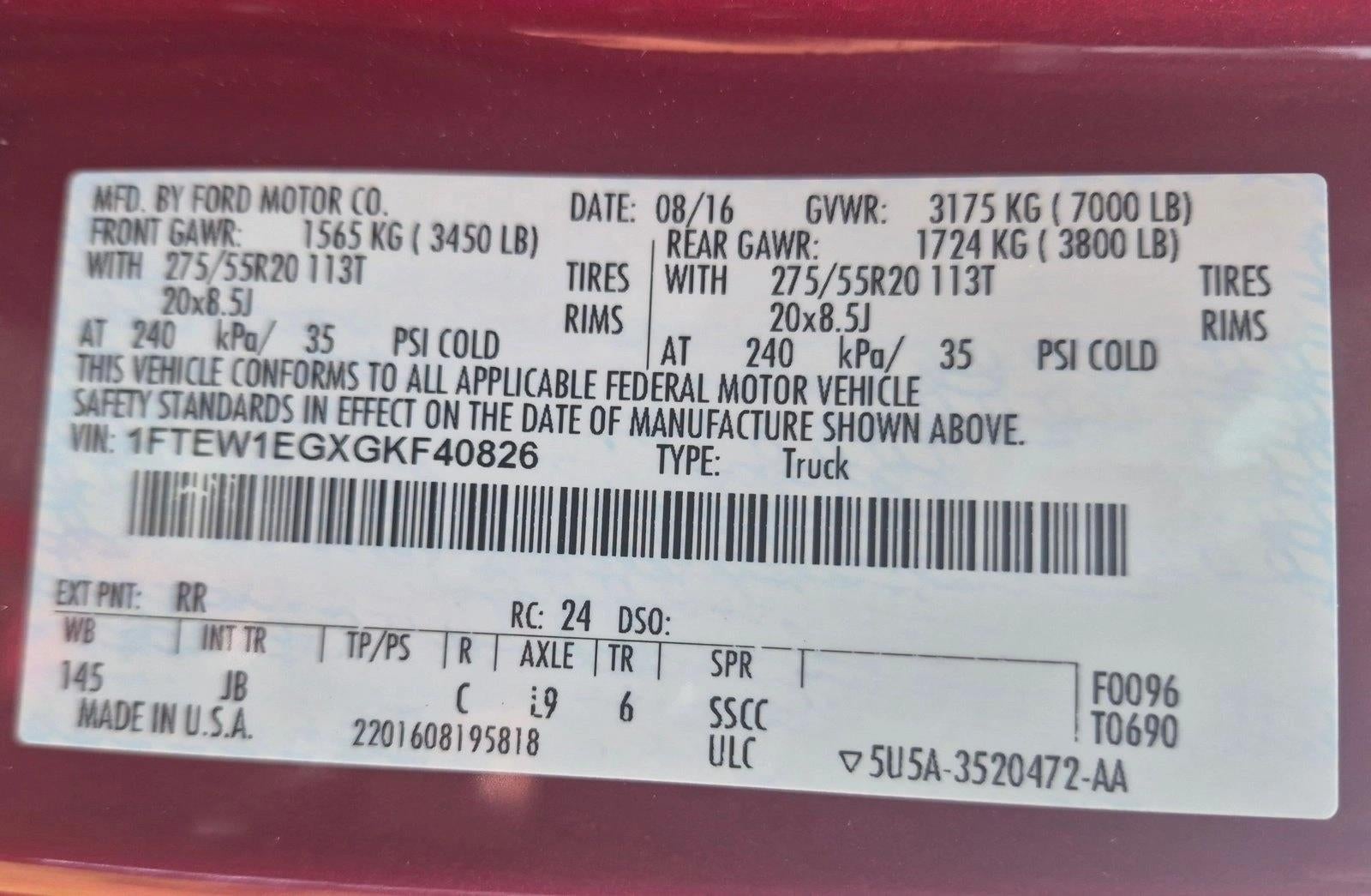 2016 Ford F-150 4WD SuperCrew 5-1/2 Ft Box XLT