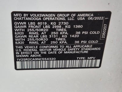 2022 Volkswagen Atlas 3.6L V6 SEL R-Line Black 4MOTION