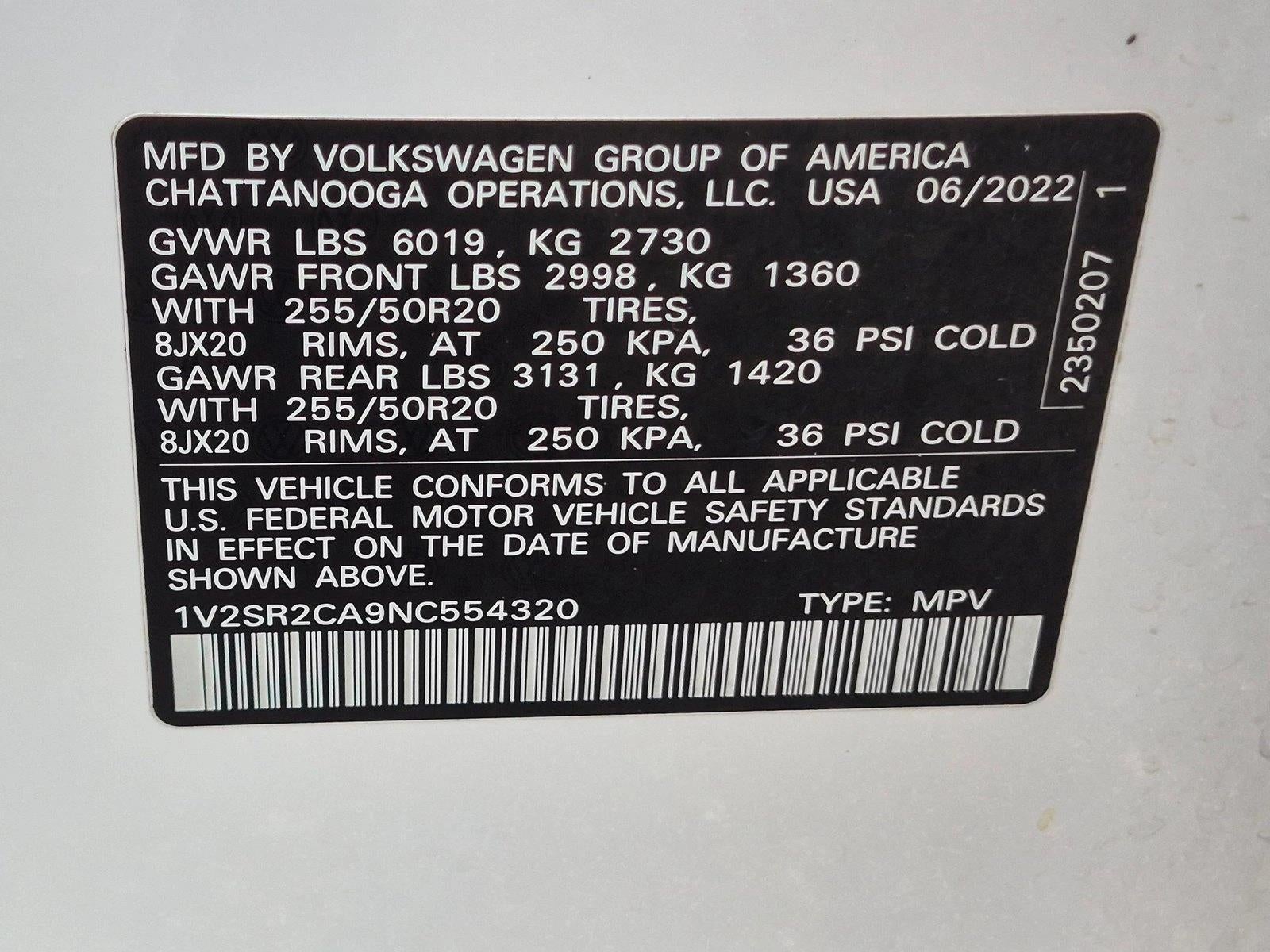 2022 Volkswagen Atlas 3.6L V6 SEL R-Line Black 4MOTION