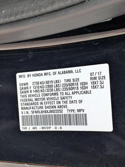 2018 Honda Odyssey Touring Auto