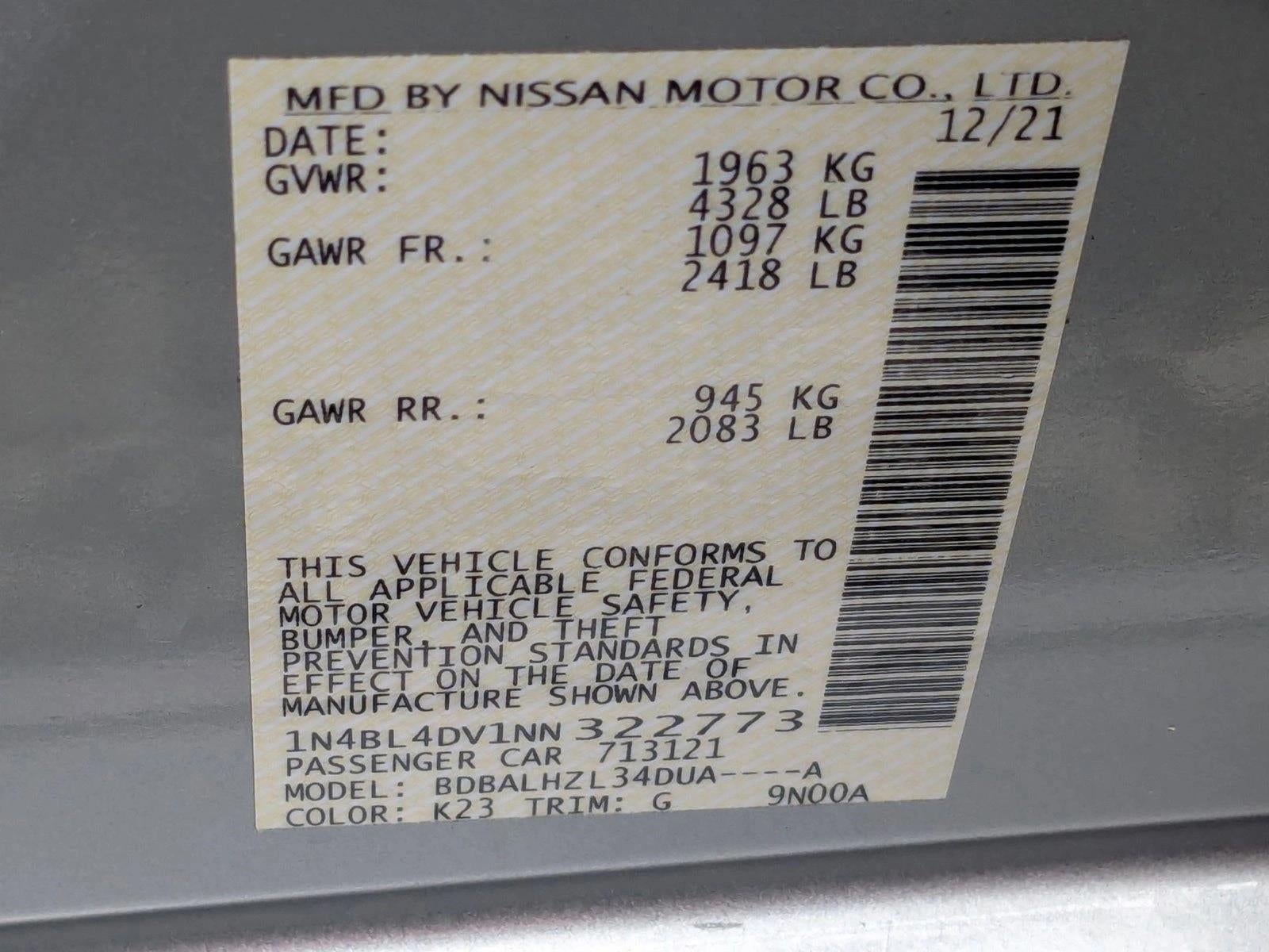 2022 Nissan Altima 2.5 SV Sedan