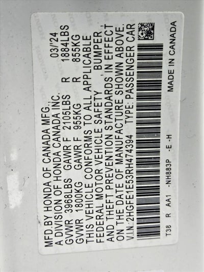 2024 Honda Civic Si Si Manual Sedan