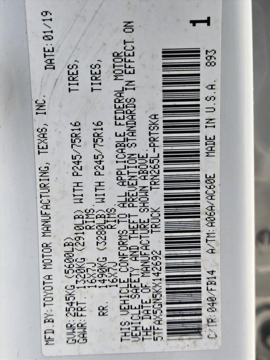 2019 Toyota Tacoma 2WD 2WD SR Double Cab 5' Bed I4 AT (GS)