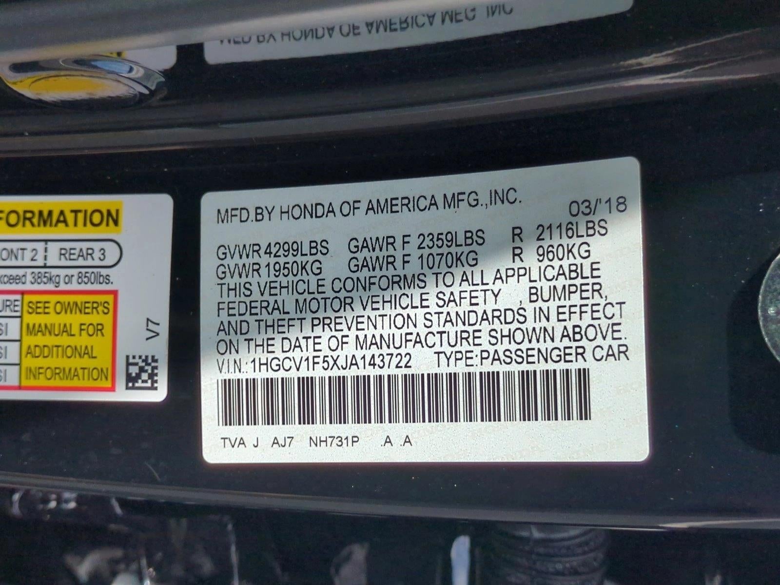 2018 Honda Accord Sedan EX-L 1.5T CVT