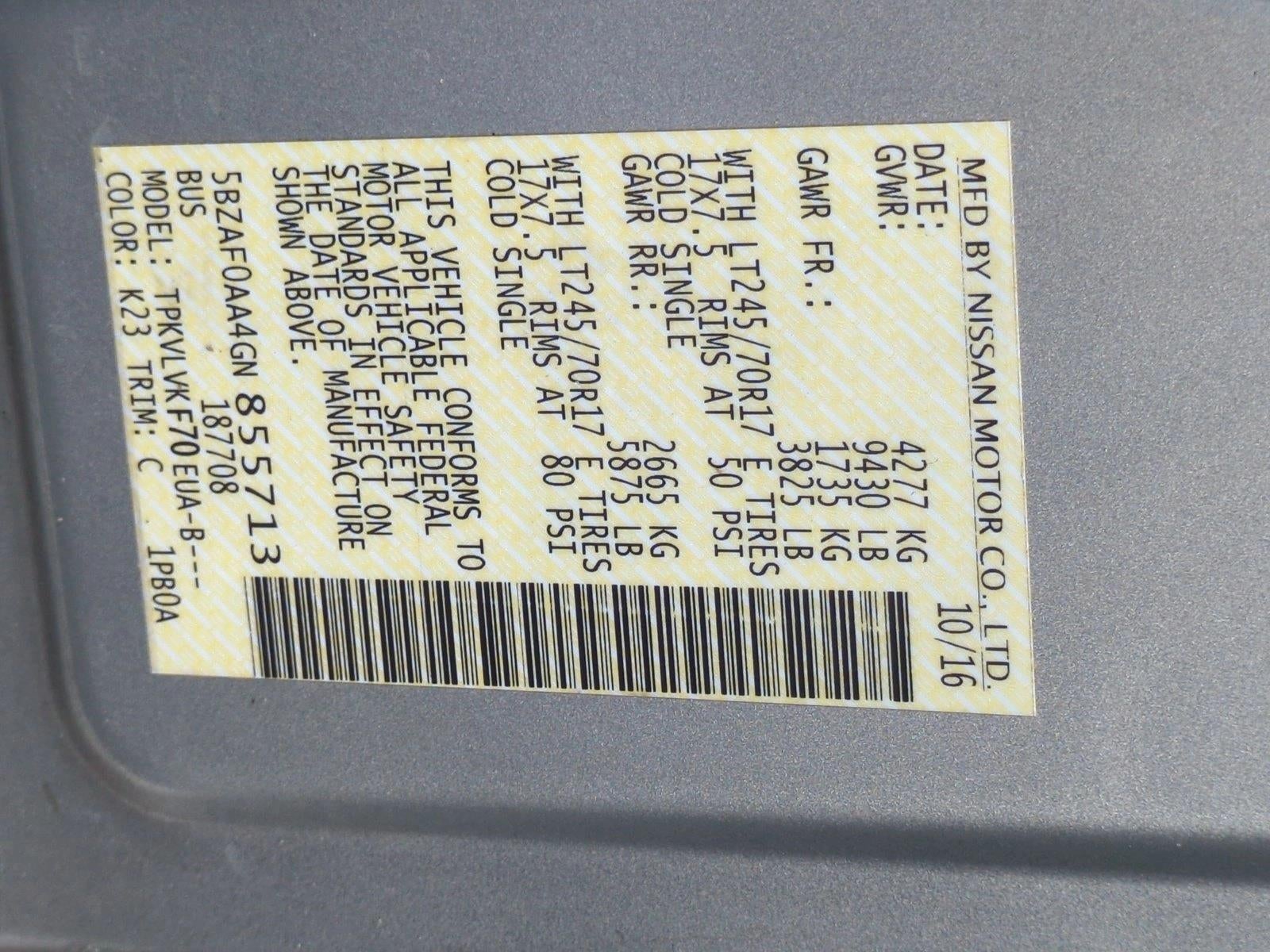 2016 Nissan NVP V8 SL