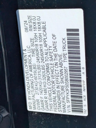 2025 Honda Ridgeline RTL AWD