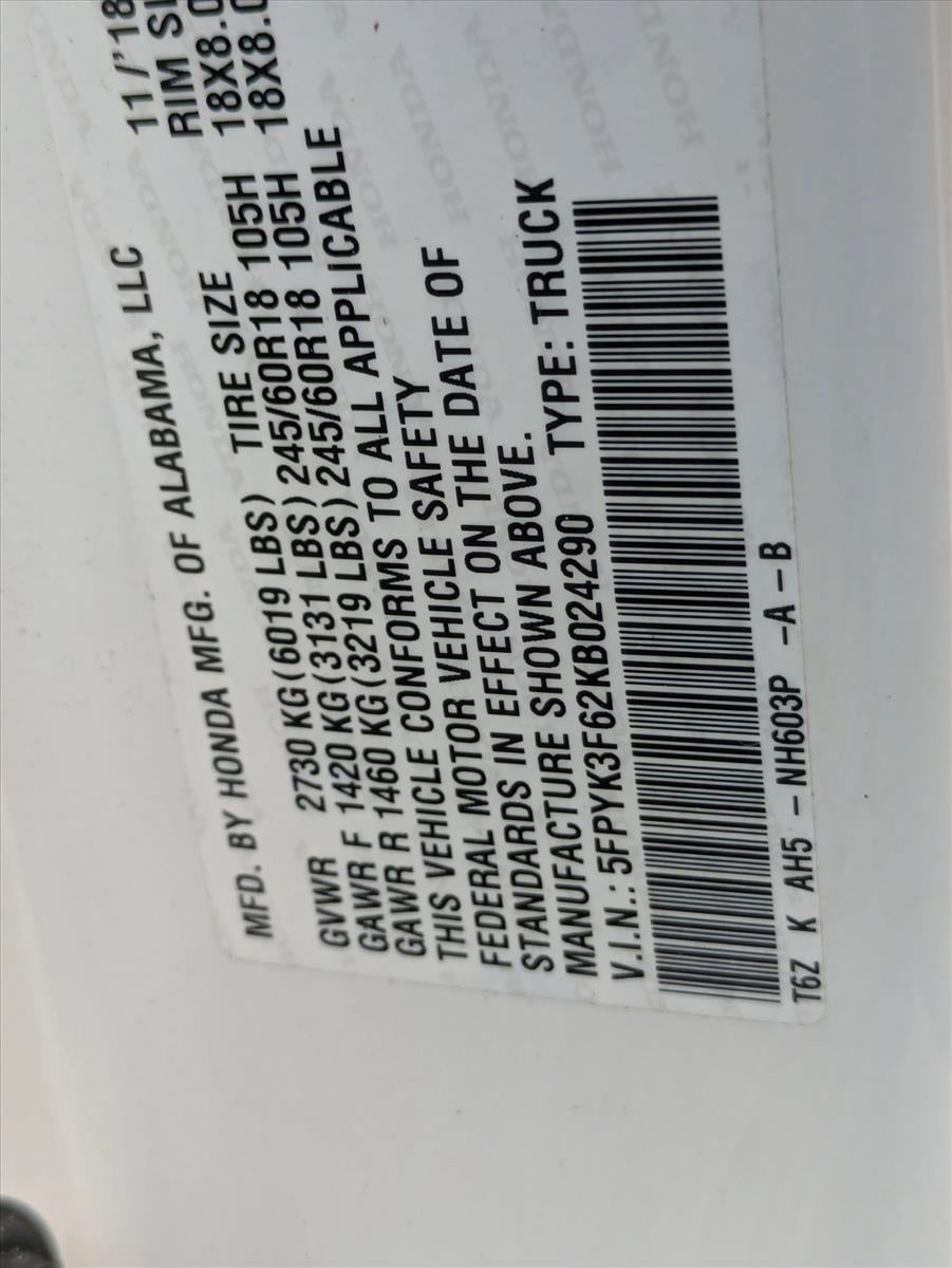 2019 Honda Ridgeline RTL-T AWD