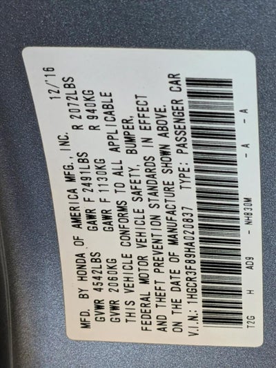 2017 Honda Accord Sedan EX-L V6 Automatic