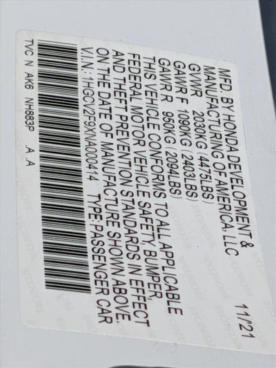 2022 Honda Accord Sedan Touring 2.0T Automatic