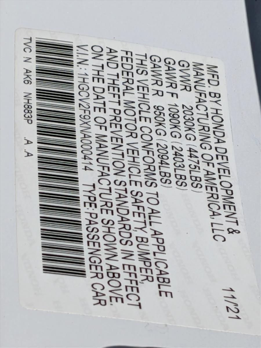 2022 Honda Accord Sedan Touring 2.0T Automatic