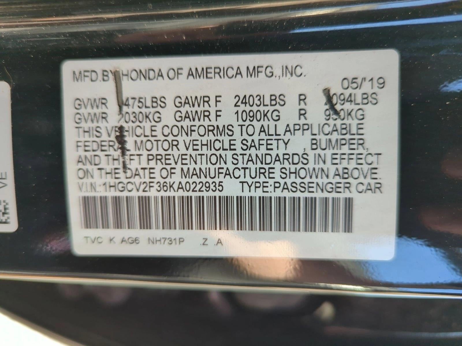 2019 Honda Accord Sedan Sport 2.0T Automatic