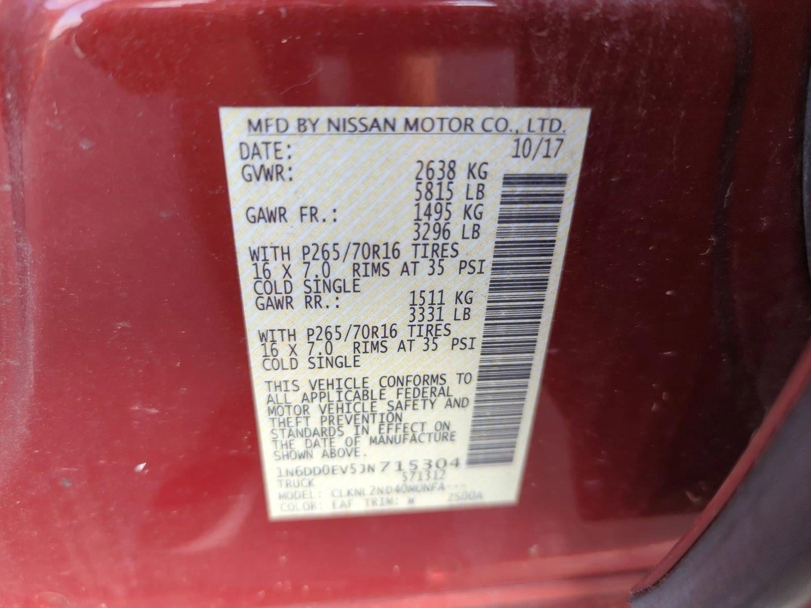 2018 Nissan Frontier Crew Cab 4x4 SV V6 Auto