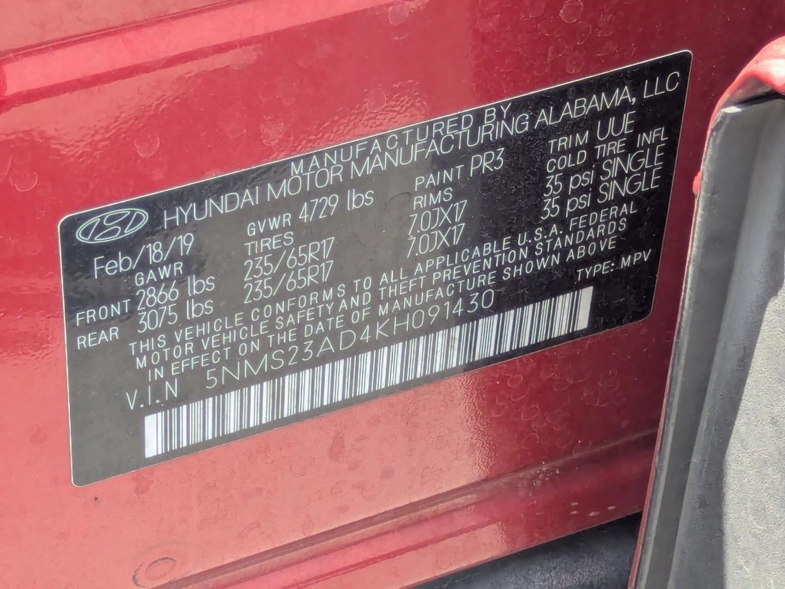 2019 Hyundai SANTA FE SE 2.4L Auto FWD