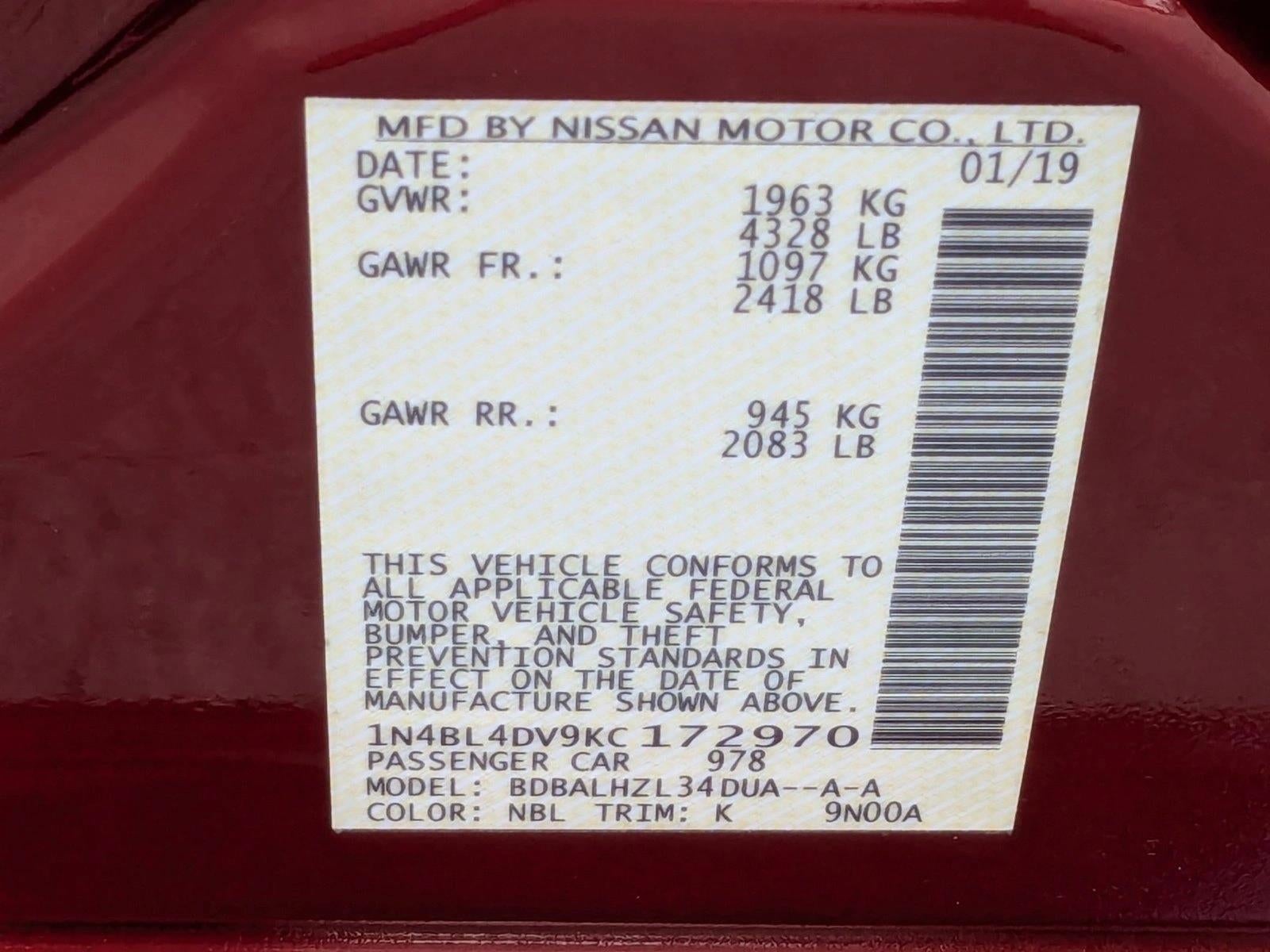 2019 Nissan Altima 2.5 SV Sedan