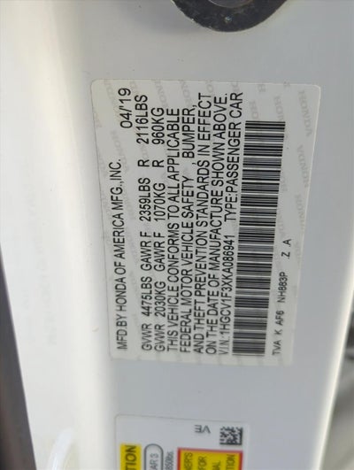 2019 Honda Accord Sedan Sport 1.5T CVT