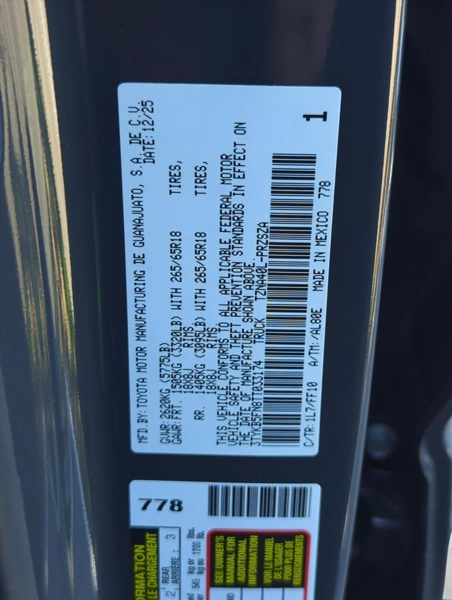 2026 Toyota Tacoma 2WD 2WD SR5 Double Cab 5' Bed AT (SE)