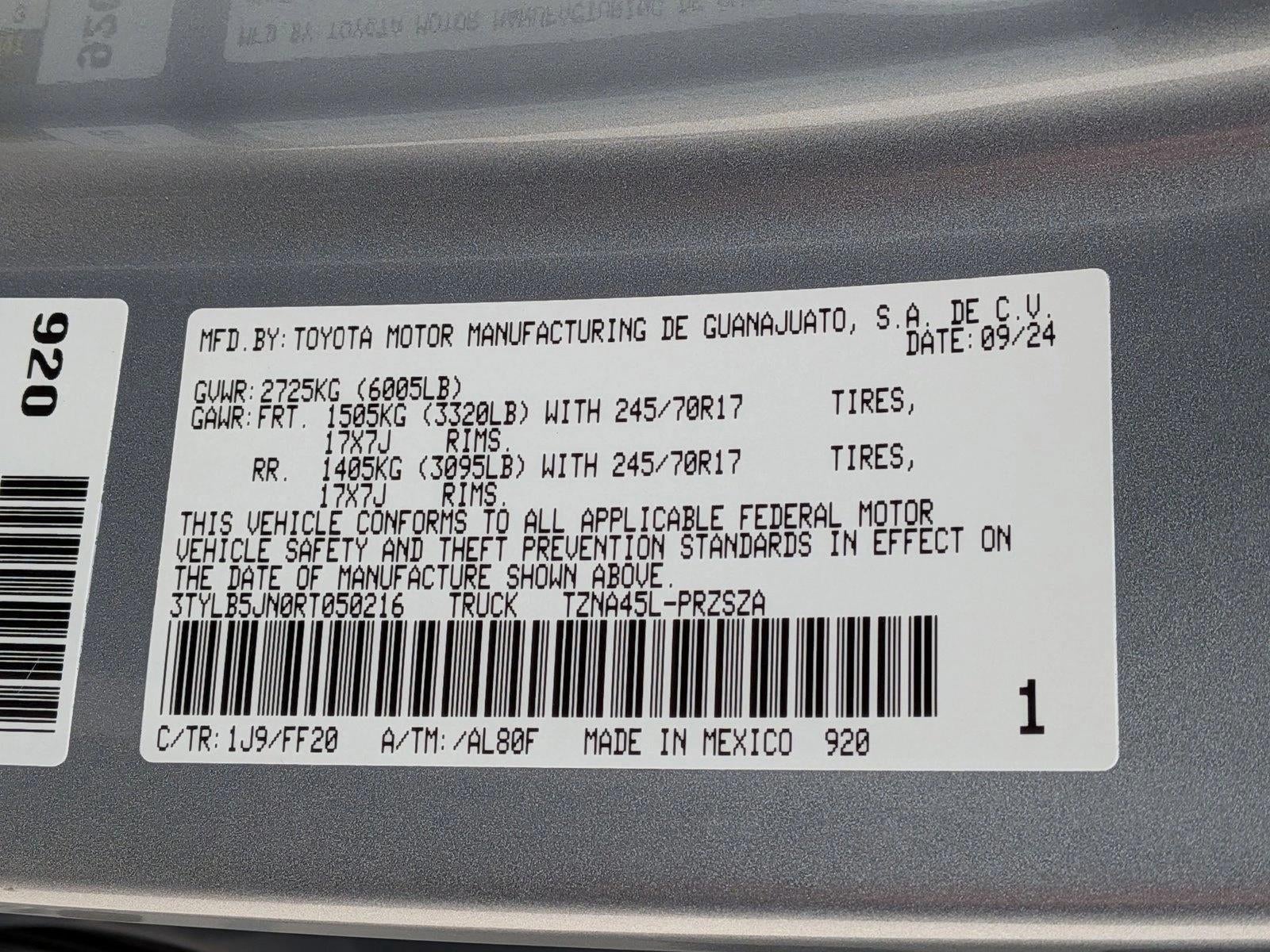 2024 Toyota Tacoma 4WD 4WD SR5 Double Cab 5' Bed AT (Natl)