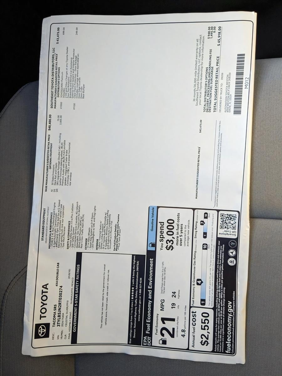 2024 Toyota Tacoma 4WD 4WD SR5 Double Cab 5' Bed AT (GS)