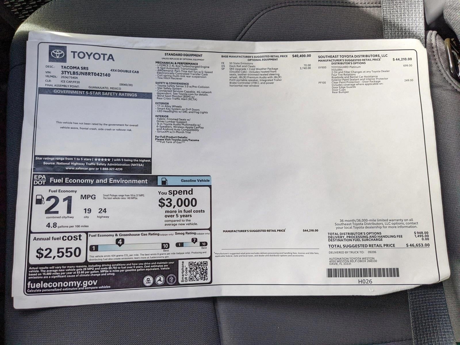 2024 Toyota Tacoma 4WD 4WD SR5 Double Cab 5' Bed AT (GS)