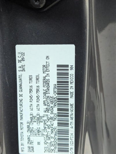 2022 Toyota Tacoma 2WD 2WD SR5 Access Cab 6' Bed I4 AT (Natl)
