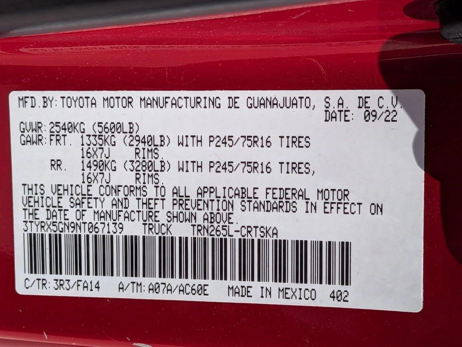 2022 Toyota Tacoma 2WD 2WD SR Access Cab 6' Bed I4 AT (GS)