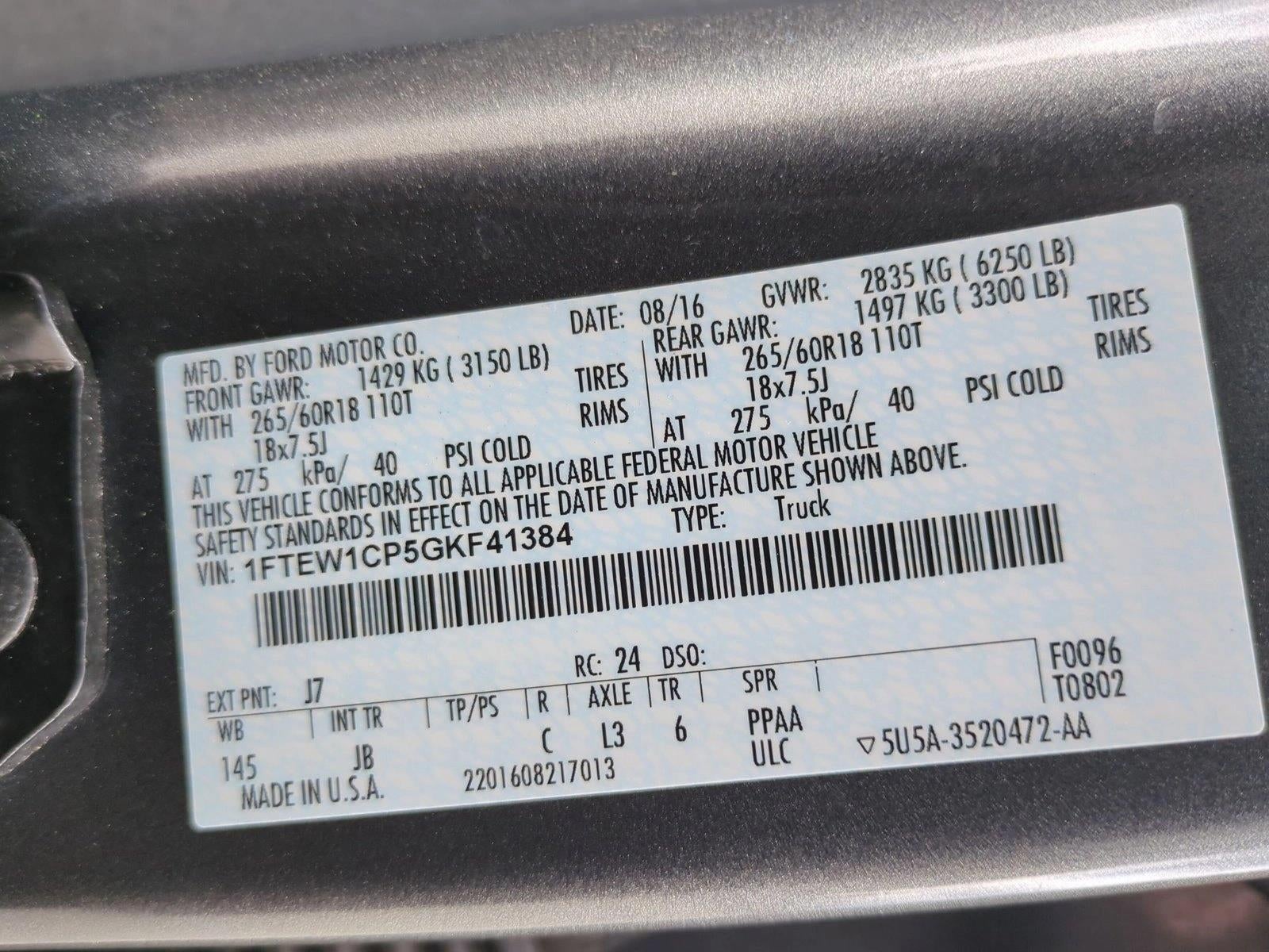 2016 Ford F-150 2WD SuperCrew 5-1/2 Ft Box XLT