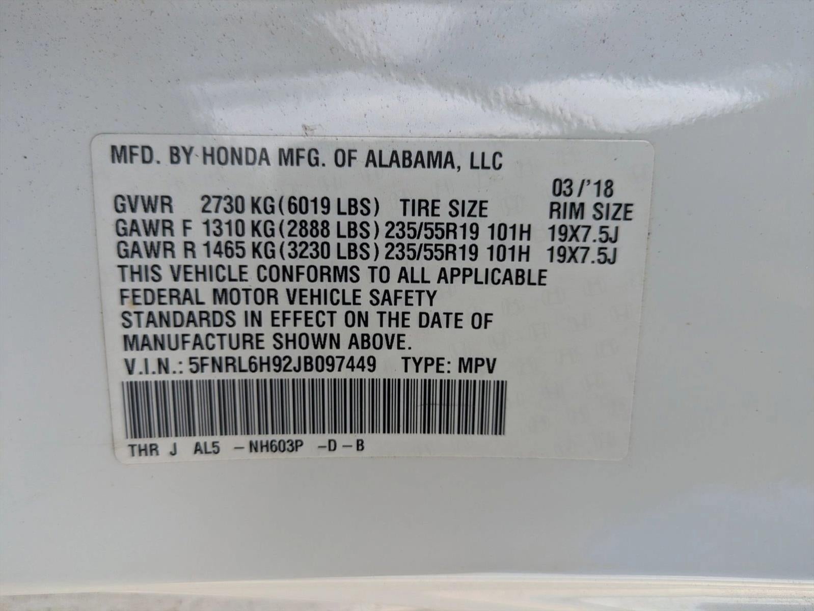 2018 Honda Odyssey Elite Auto