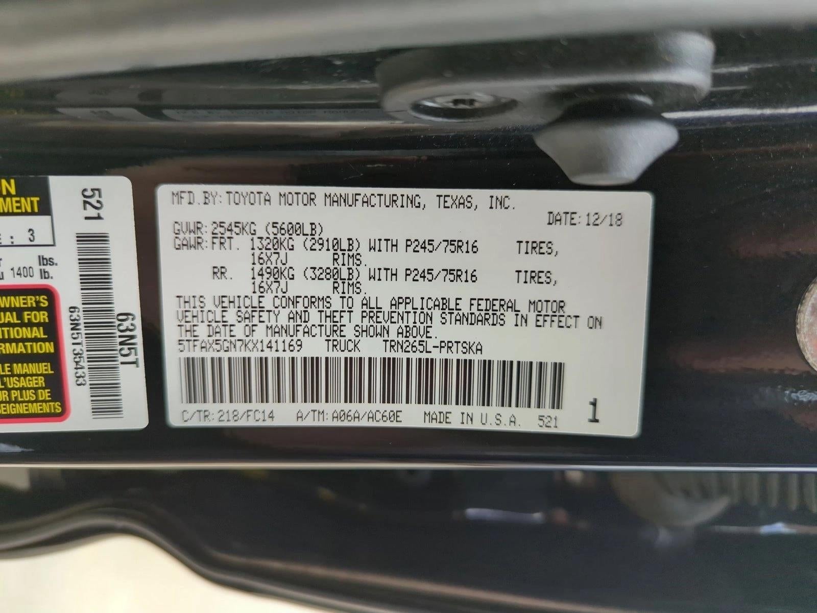 2019 Toyota Tacoma 2WD 2WD SR5 Double Cab 5' Bed I4 AT (SE)