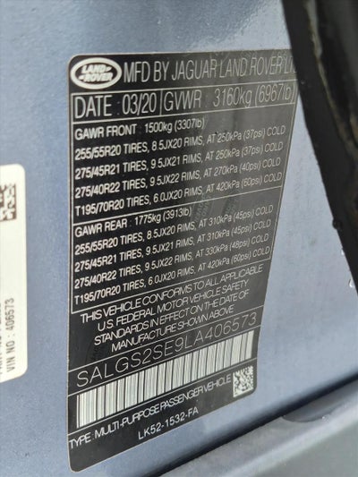 2020 Land Rover Range Rover P525 HSE SWB