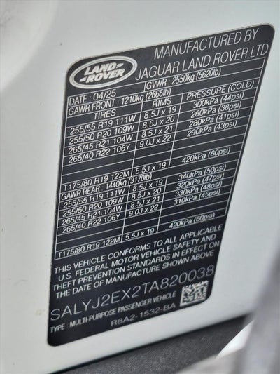 2026 Land Rover Range Rover Velar P250 S