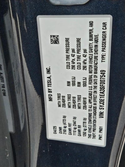 2025 Tesla Model 3 Standard RWD