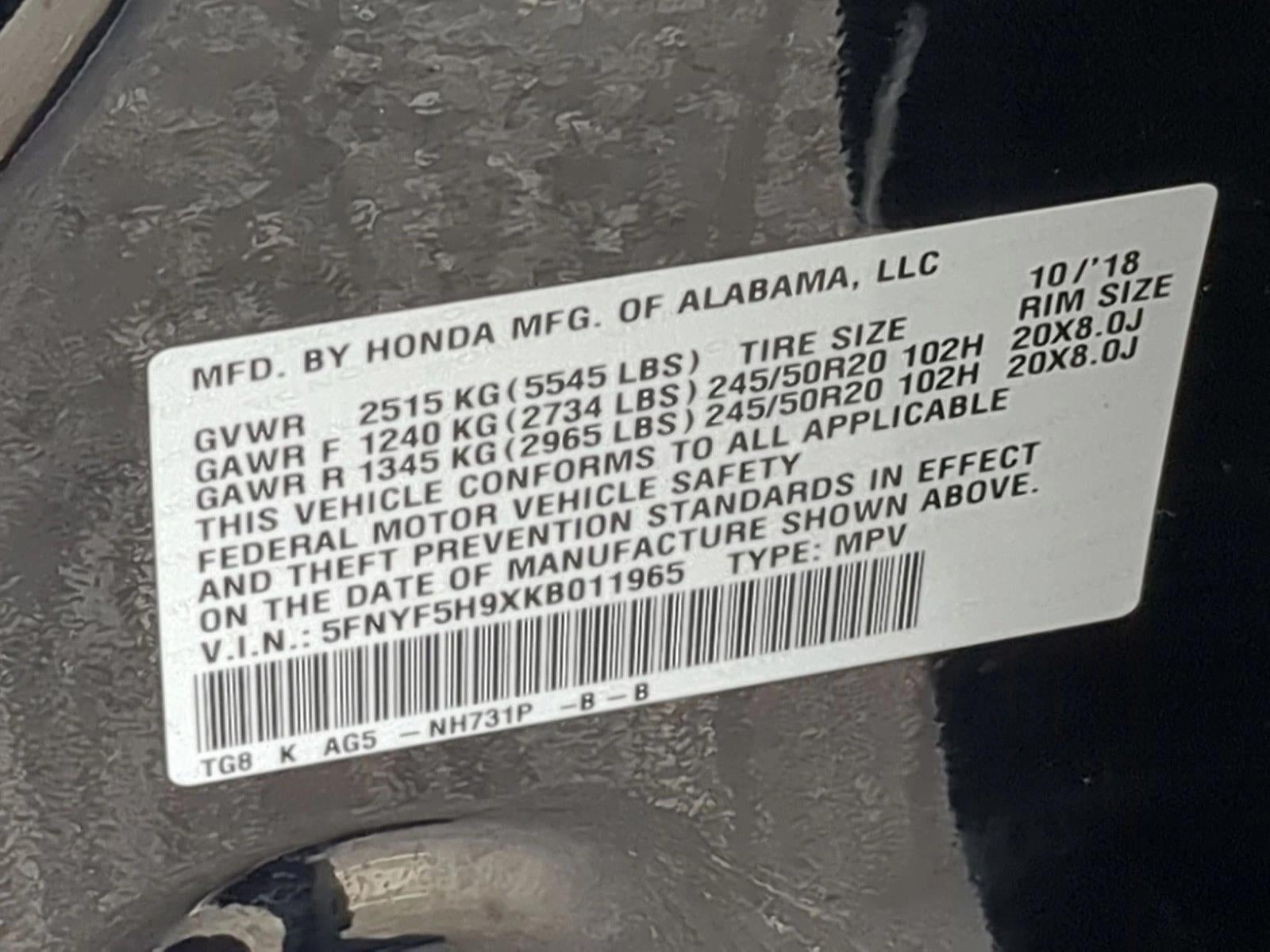 2019 Honda Pilot Touring 8-Passenger 2WD