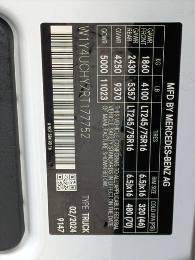 2024 Mercedes-Benz eSprinter Cargo Van 2500 High Roof 170" RWD