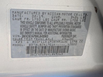 2019 Nissan Versa Sedan SV CVT